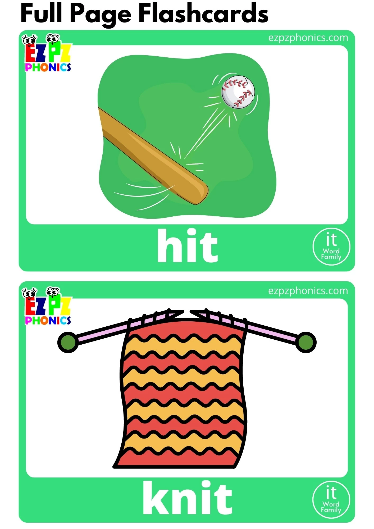 IT Word Family Full Page Flashcards With Words Free PDF Download or View Online Phonics Flashcards Pack Great for Homeschool and Kindergarten Students